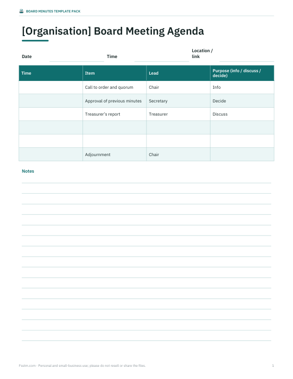 Preview of Printable Board Meeting Agenda