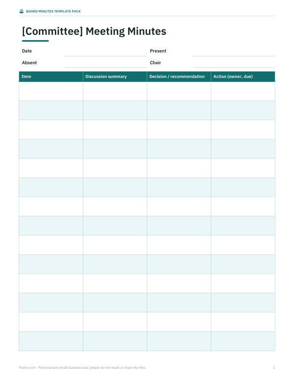 Preview of Printable Committee Meeting Minutes